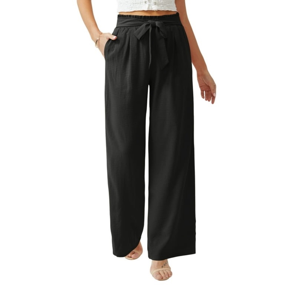 New York & Company Black Wide Leg Pants with High-Rise Waistband and Relaxed Fit